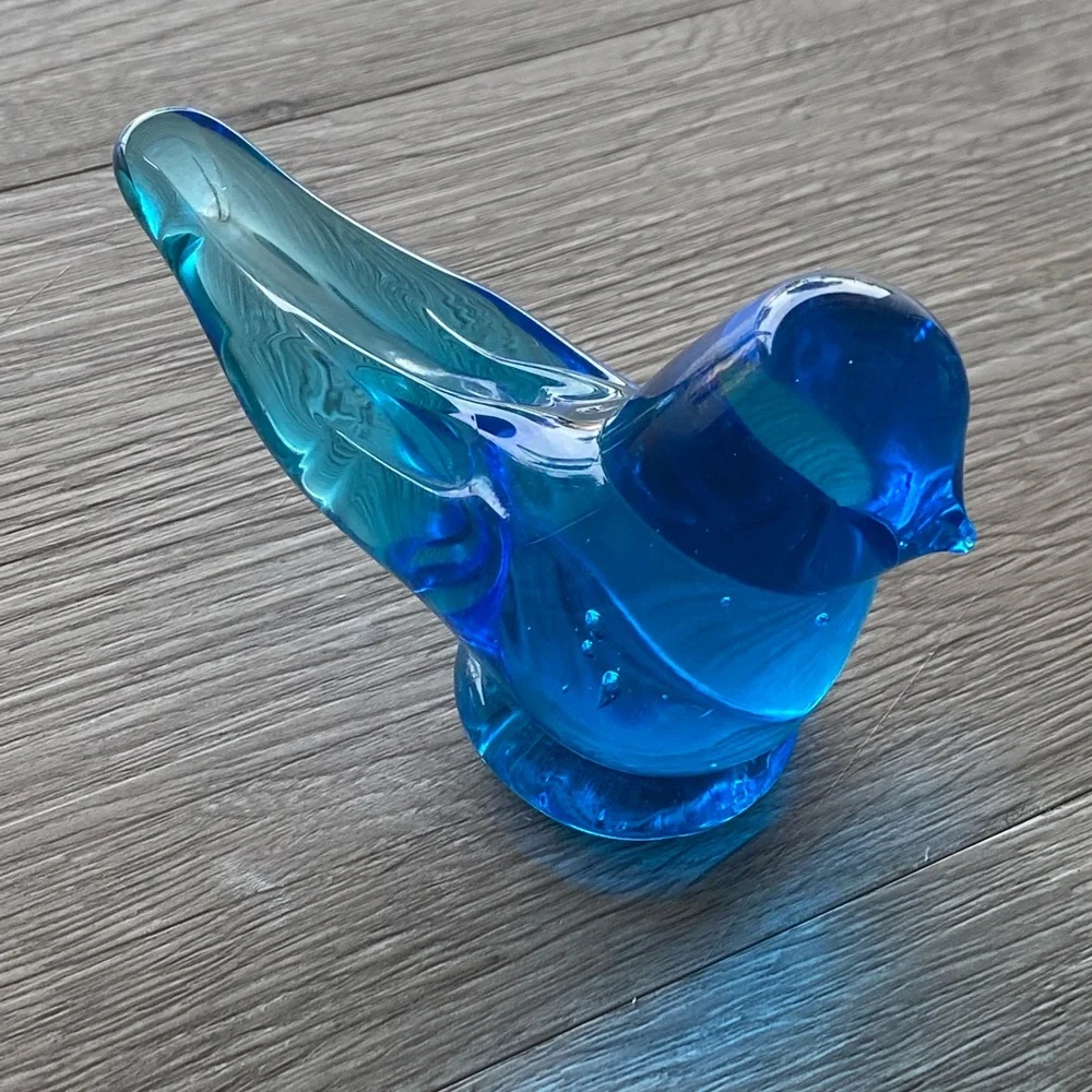 Vintage “Grandma’s Blue Bird” Glass Paperweight